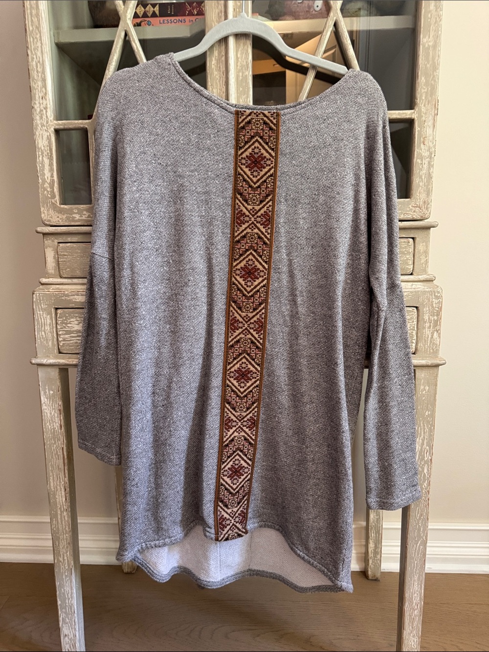 Anama Grey Knit Dress with Embroidered Back Stripe